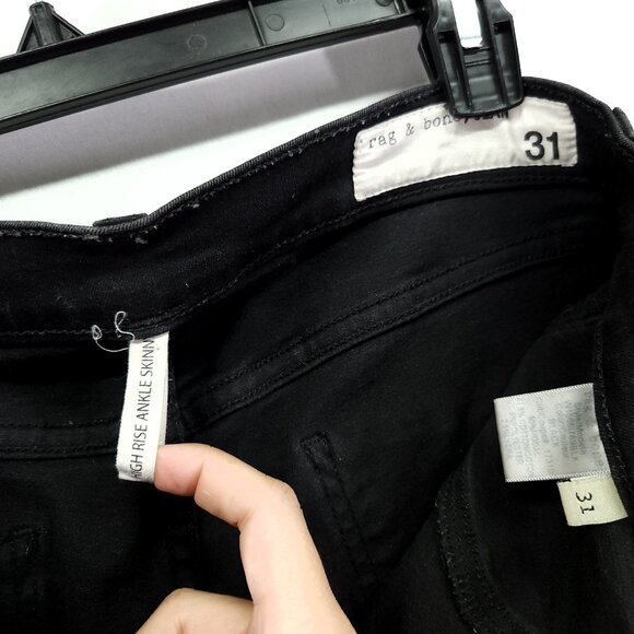 Rag & Bone High Rise Ankle Skinny Jeans Size 31 Black Denim - Picture 8 of 14